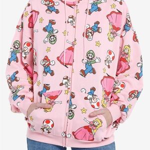 Super Mario Brothers Characters Allover Print Women’s Hoodie Size Medium NWT